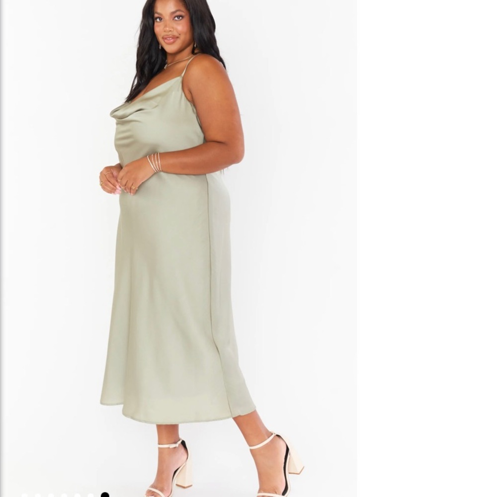 NWT Show Me Your Mumu 1X moss green luxe satin dress